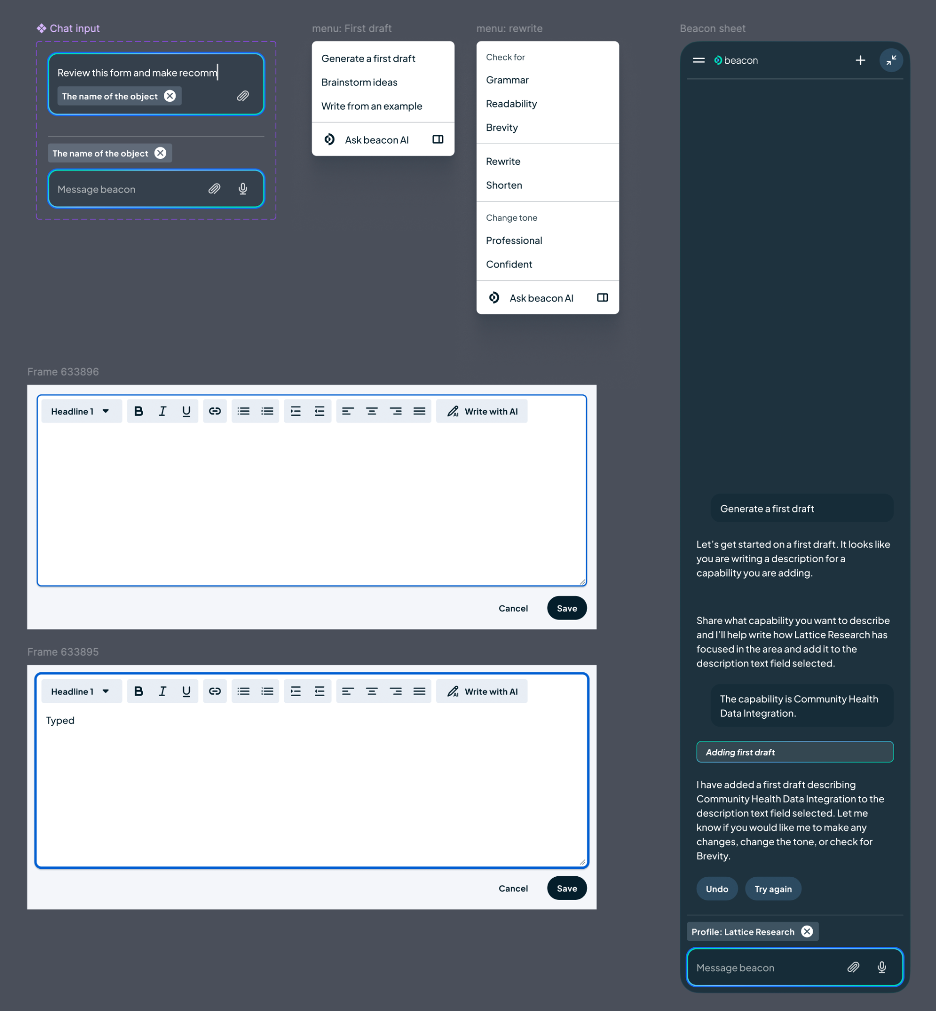 Beacon writing assistance flow.